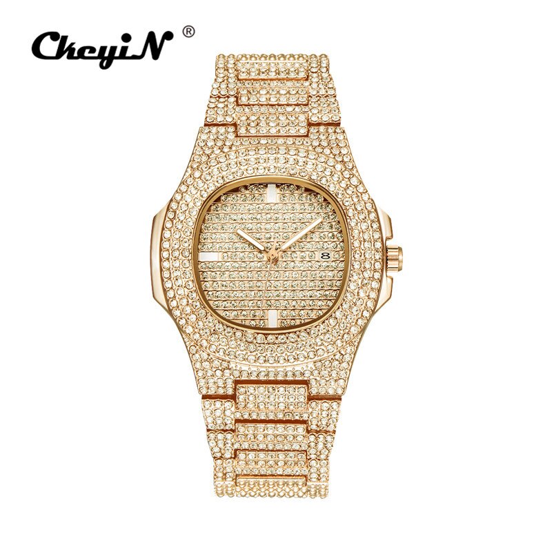 Golden - Men Watch Sliver Rose Gold Mens Watches Top Brand Luxury Diamond Stainless Steel Quartz Wristwatch Dress Business Date Clock 45
