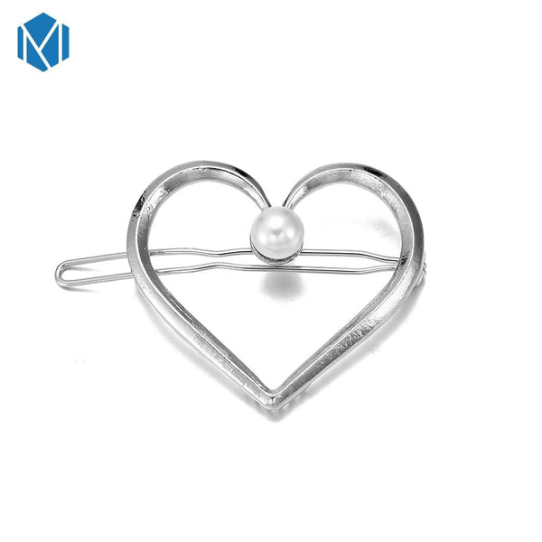 Pearls Heart Sliver - Fashion Woman Hair Accessories Triangle Hair Clip Pin Metal Geometric Alloy Hairband Moon Circle Hairgrip Barrette Girls Holder