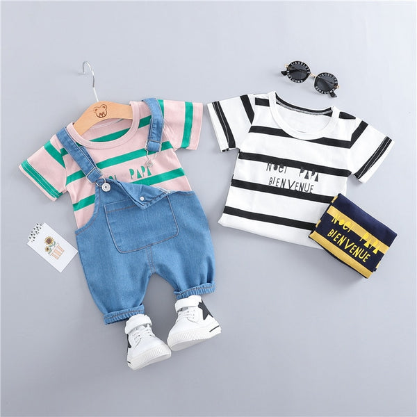 [variant_title] - HYLKIDHUOSE 2019 Summer Baby Girls Boys Clothing Sets Toddler Infant Clothes Suits T Shirt Strap Shorts Kids Children Costume