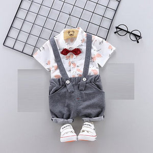 1 / 12M - 1 2 3 4 T birthday Baby boy child clothing set short sleeve shirt + bib suit for newborn baby boy summer clothes kid outfit sets