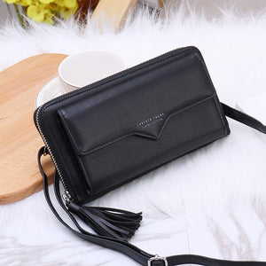 Black - Phone Bag Women Wallets Leather Shoulder Bag Long Culutch Fashion Large Capacity Card Holder Female Zipper Wallet Slim Purse