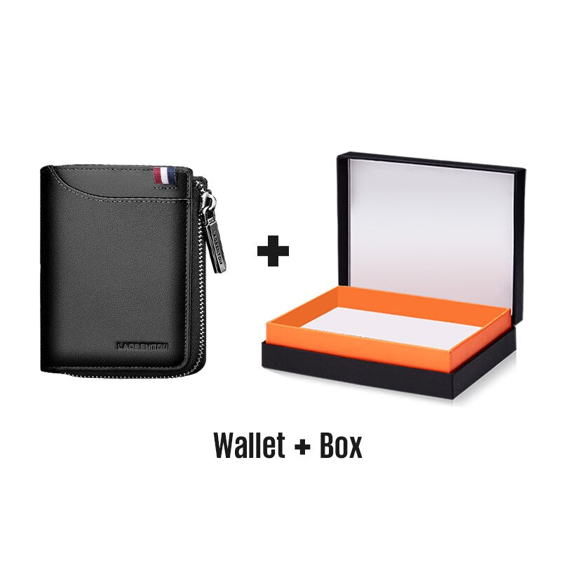 330J005L5A with box - LAORENTOU Men Wallet Genuine Leather Card Holder Man Luxury Short Wallet Purse Zipper Wallets Casual Standard Wallets for Women