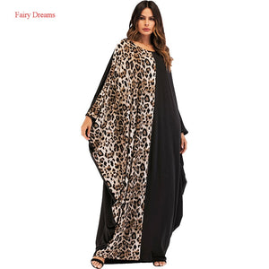 [variant_title] - Women Abaya 2018 New Style Muslim Long Dress Leopard Patchwork Dubai Kaftan Islamic Maxi Dresses Moslim Jurken Fairy Dreams (Black One Size)