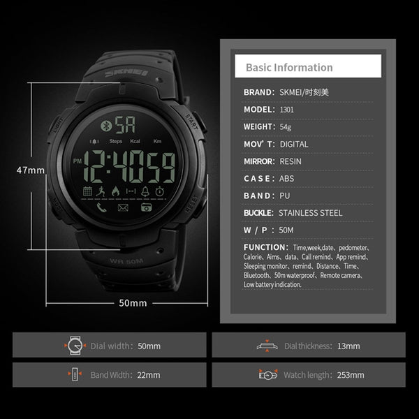 [variant_title] - Sport Smart Watch Men SKMEI Brand Pedometer Remote Camera Calorie Bluetooth Smartwatch Reminder Digital Wristwatches Relojes