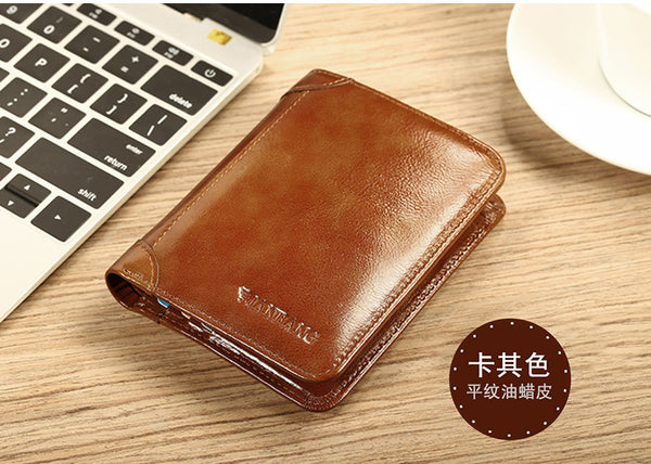 Khaki - ManBang Classic Style Wallet Genuine Leather Men Wallets Short Male Purse Card Holder Wallet Men Fashion High Quality
