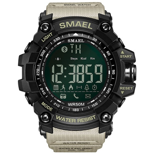 Khaki - 50Meters Swim Dress Sport Watches Smael Brand Army Green Style  Bluetooth Link Smart Watches Men Digital Sport Male Clock 1617B