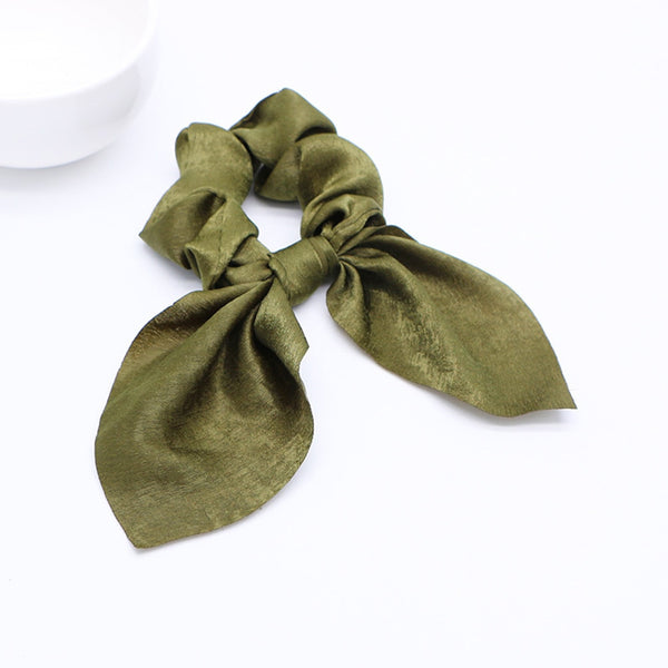 Solid Green - New Chiffon Bowknot Elastic Hair Bands For Women Girls Pearl Scrunchies Headband Hair Ties Ponytail Holder Hair Accessories