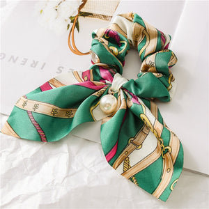 Green Pearl 7 - New Chiffon Bowknot Elastic Hair Bands For Women Girls Pearl Scrunchies Headband Hair Ties Ponytail Holder Hair Accessories