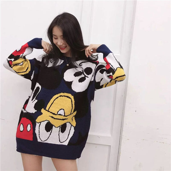 2019 Autumn and winter Korea new Donald Duck Mickey Mouse sweater sweater loose personality sweater cartoon female