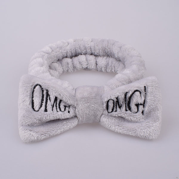 Gray - New Letter OMG Coral Fleece Soft Bow Headbands For Women Girls Cute Hair Holder Hairbands Hair Bands Headwear Hair Accessories