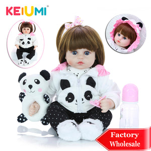 [variant_title] - KEIUMI Wholesale 18'' Newborn Silicone Menina Reborn Baby Doll Cute Panda Cartoon Bebê Children's Day Gifts with 3 pcs Hair Clip