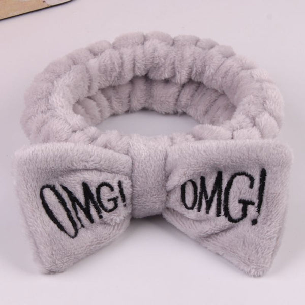 Grey OMG - 2019 New OMG Letter Coral Fleece Wash Face Bow Hairbands For Women Girls Headbands Headwear Hair Bands Turban Hair Accessories