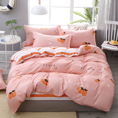 4pcs Pink Strawberry kawaii Bedding Set Luxury Queen Size Bed Sheets Children Quilt Soft Comforter Cotton Bedding Sets