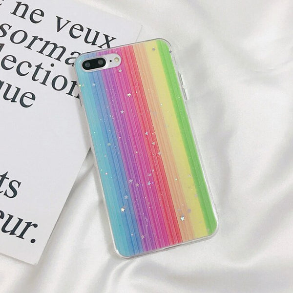 Style 2 / For iphone 11 - LACK Cute Colorful Rainbow Shiny Stars glitter powder Phone Case For iphone 11 11Pro MaX 6S 7 8 Plus X XS Max XR Soft Back Cover