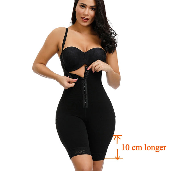 longer shaper black / S - HEXIN Plus Size Women Full Body Shapewear Underbust Slimming Mid thigh Shaper fajasTummy Control Seamless Postpartum Body Girdle