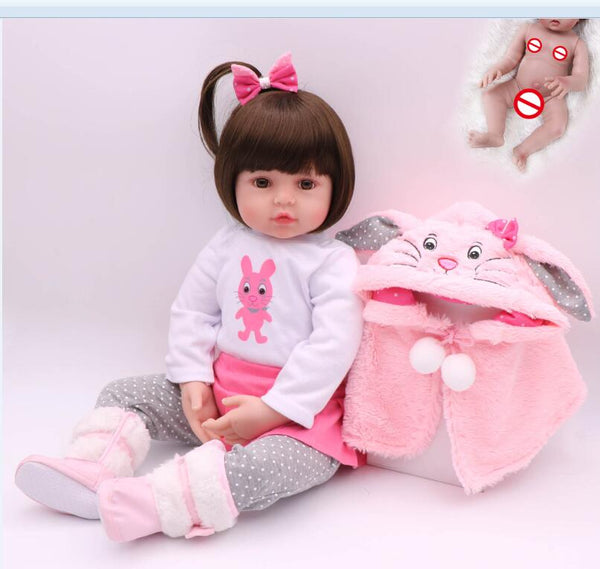 pink rabbit / 48cm blue eye - Toy Full body silicone water proof bath toy popular hot selling reborn toddler baby dolls bebe doll reborn lifelike soft touch