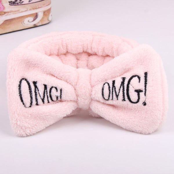 Light Pink OMG - 2019 New OMG Letter Coral Fleece Wash Face Bow Hairbands For Women Girls Headbands Headwear Hair Bands Turban Hair Accessories
