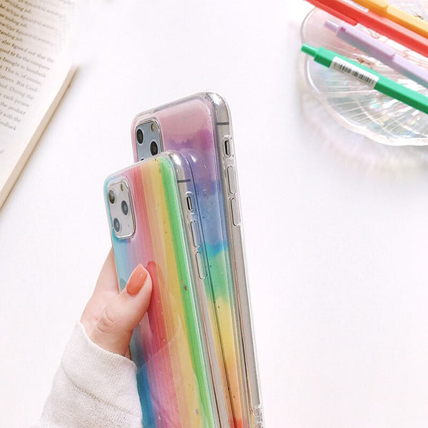 [variant_title] - LACK Cute Colorful Rainbow Shiny Stars glitter powder Phone Case For iphone 11 11Pro MaX 6S 7 8 Plus X XS Max XR Soft Back Cover