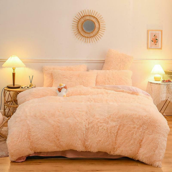 Luxury Plush Shaggy Fleece Faux Fur Duvet Cover Sheet Pillowcases King Bedding Set New Comforter Bedding Sets Queen Bed Sheet