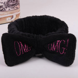 Black OMG - 2019 New OMG Letter Coral Fleece Wash Face Bow Hairbands For Women Girls Headbands Headwear Hair Bands Turban Hair Accessories