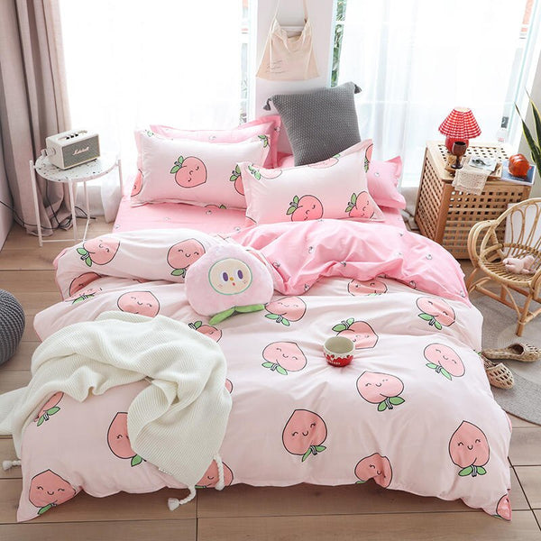 Solstice Home Textile Single Twin Queen Girls Kid Teen Bedding Set Watermelon Pink White Duvet Cover Pillowcase Sheet Bed Linens