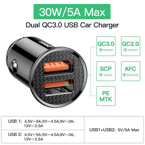 [variant_title] - Baseus Quick Charge 4.0 3.0 USB Car Charger For iPhone 11 Pro Max Xiaomi Huawei P30 QC4.0 QC3.0 QC 5A Fast PD Car Phone Charger