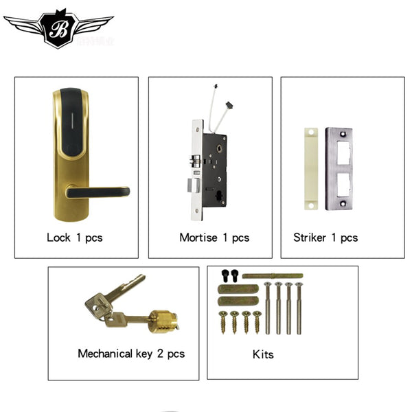 [variant_title] - Intelligent system Good Quality Zinc Alloy RFID Card Unlock Door Lock with Mechanical key for Hotel