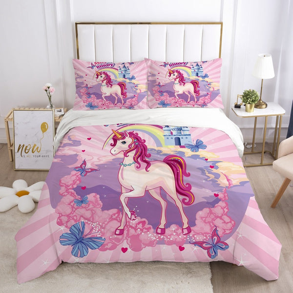 Cartoon Bedding Set for Kids Baby Crib Children Duvet Cover Set Single Size Pillowcase Blanket Quilt Cover Princess and unicorn