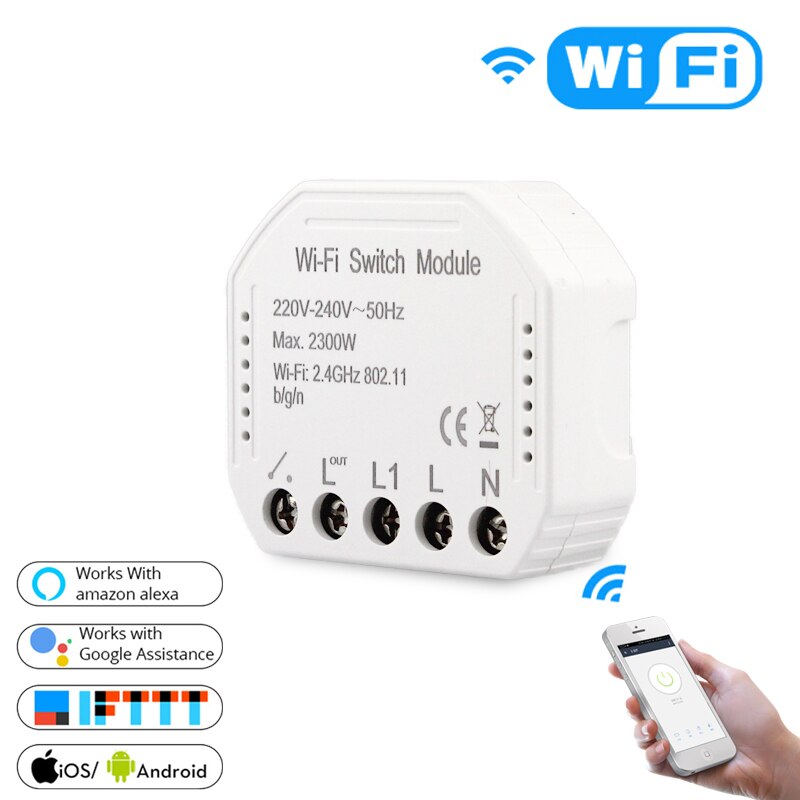 1 PC - Wifi Smart Light Switch Diy Breaker Module Smart Life/Tuya APP Remote Control,Works with Alexa Echo Google Home 1/2 Way