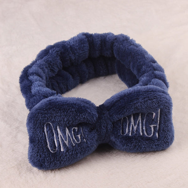 navy white - New Letter OMG Coral Fleece Soft Bow Headbands For Women Girls Cute Hair Holder Hairbands Hair Bands Headwear Hair Accessories