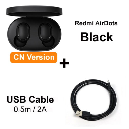 Add USB Cable - Original Xiaomi Redmi Airdots Xiaomi Wireless earphone Voice control Bluetooth 5.0 Noise reduction Tap Control