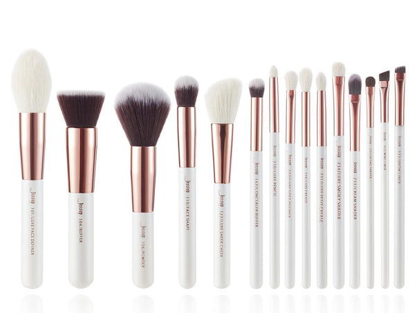 T220(15pcs) - Jessup brushes Pearl White/Rose Gold Makeup brushes set Professional Beauty Make up brush Natural hair Foundation Powder Blushes