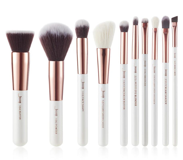 T216(10pcs) - Jessup brushes Pearl White/Rose Gold Makeup brushes set Professional Beauty Make up brush Natural hair Foundation Powder Blushes