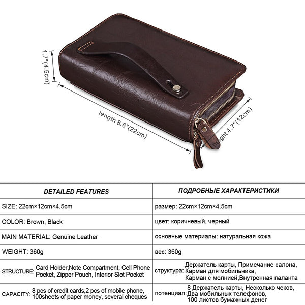 [variant_title] - MISFITS Cowhide Men Clutch Wallets Genuine Leather Long Purses Business Large Capacity Wallet Double Zipper Phone Bag For Male