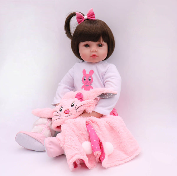 [variant_title] - 47cm/58cm silicone bebe reborn doll pink cute rabbit costume realistic baby baby gives children the best birthday Christmas gift