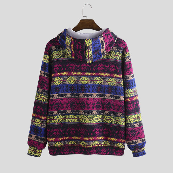 [variant_title] - Mens Printed Ethnic Style Insert Pocket Hooded Sweatshirt