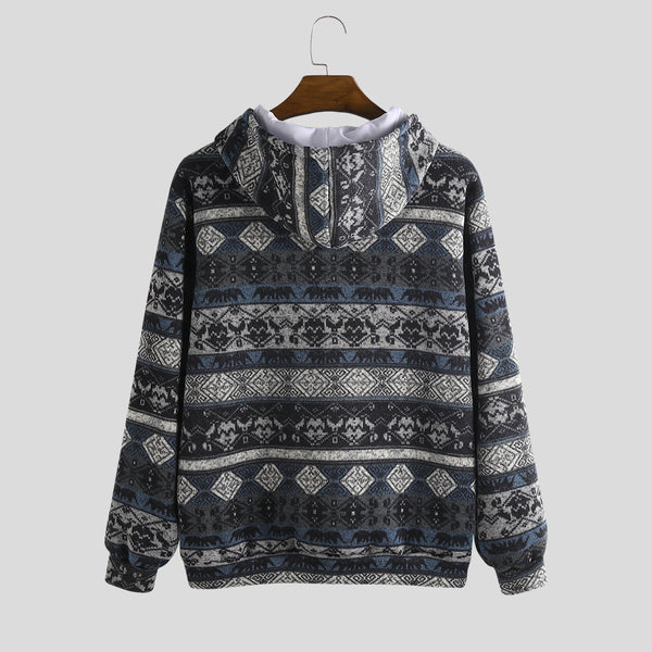 [variant_title] - Mens Printed Ethnic Style Insert Pocket Hooded Sweatshirt